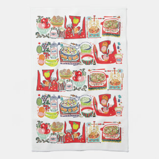 Retro Kitchen Cook Book Illustration Red Towel