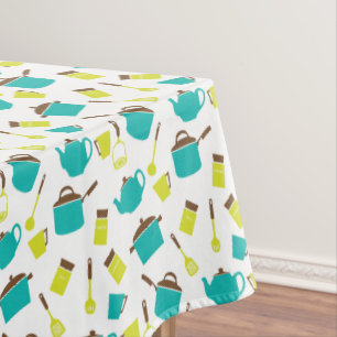 Retro Kitchen Cooking Pan Teapot Pattern Tablecloth