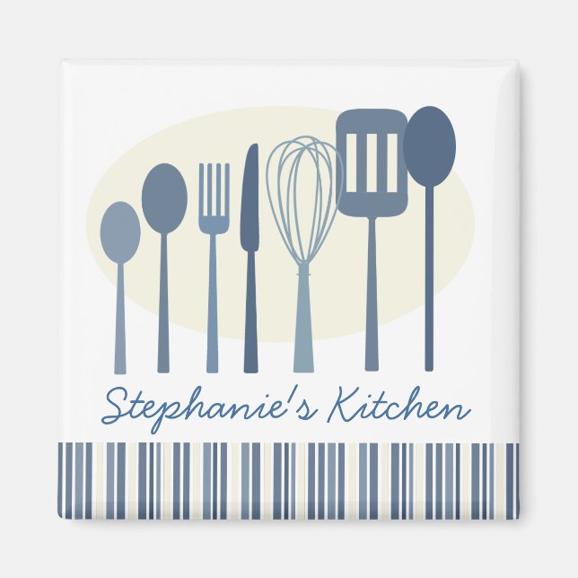 Retro Kitchen Cooking Utensils Personalized Magnet (Front)