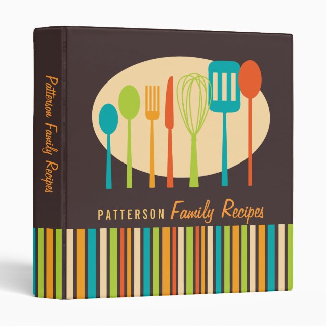 Retro Kitchen Cooking Utensils Recipe Binder (Front/Spine)