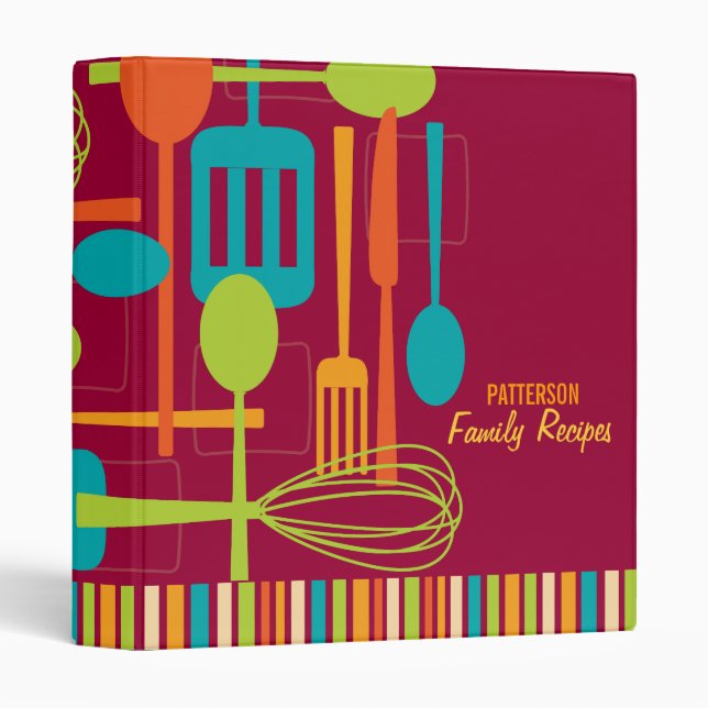 Retro Kitchen Cooking Utensils Recipe Binder (Front/Spine)