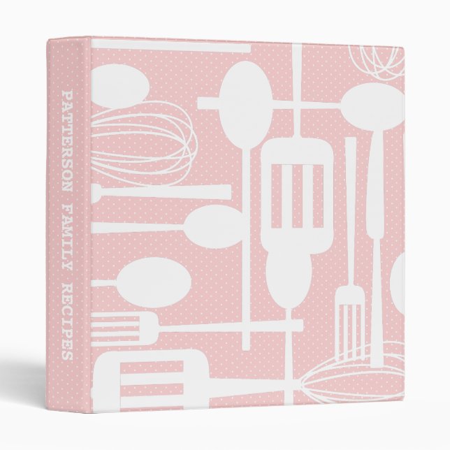 Retro Kitchen Cooking Utensils Recipe Binder Pink (Front/Spine)