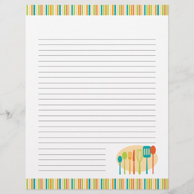 Retro Kitchen Cooking Utensils Recipe Pages (Front)