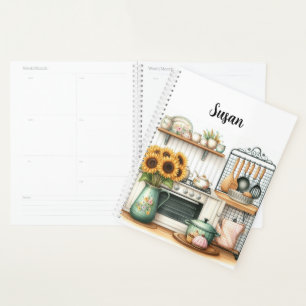 Retro Kitchen Dishes and Sunflowers  Planner
