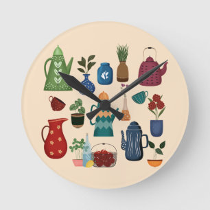 Retro Kitchen Essentials Round Clock