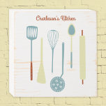 Retro Kitchen Personalized Wooden Box Sign<br><div class="desc">Fun retro kitchen implements.  Change the name or text to personalize.  Original art by Nic Squirrell.</div>