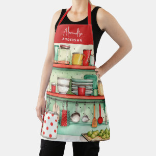 Retro Kitchen Red Script Name Home Cook Apron