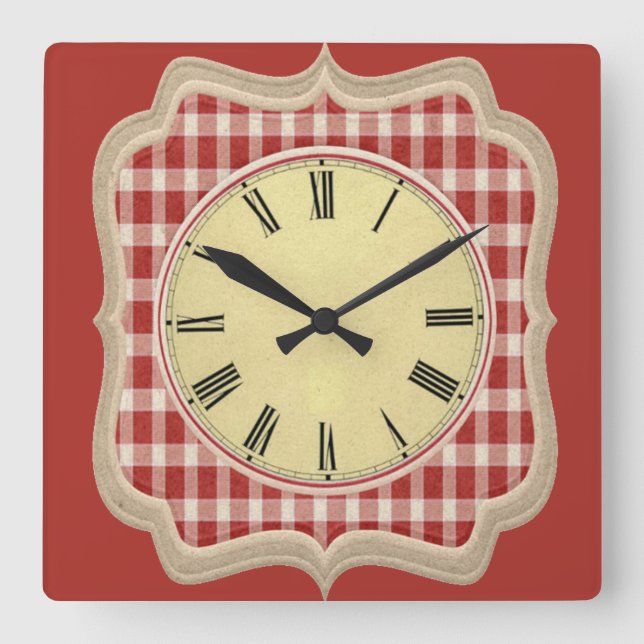 Retro kitchen square wall clock (Front)