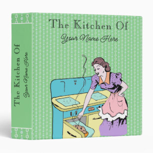 Retro Kitchen Wife Recipe Cookbook Green Geometric Binder