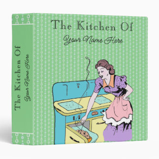 Retro Kitchen Wife Recipe Cookbook Green Geometric Binder