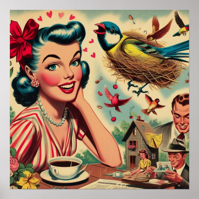 Retro Kitsch 1950s Girl Illustration Poster (Front)