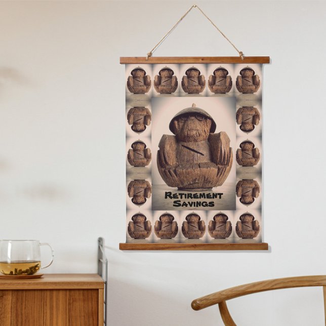 Retro Kitsch Carved Coconut Monkey Bank  Hanging Tapestry (Creator Uploaded)