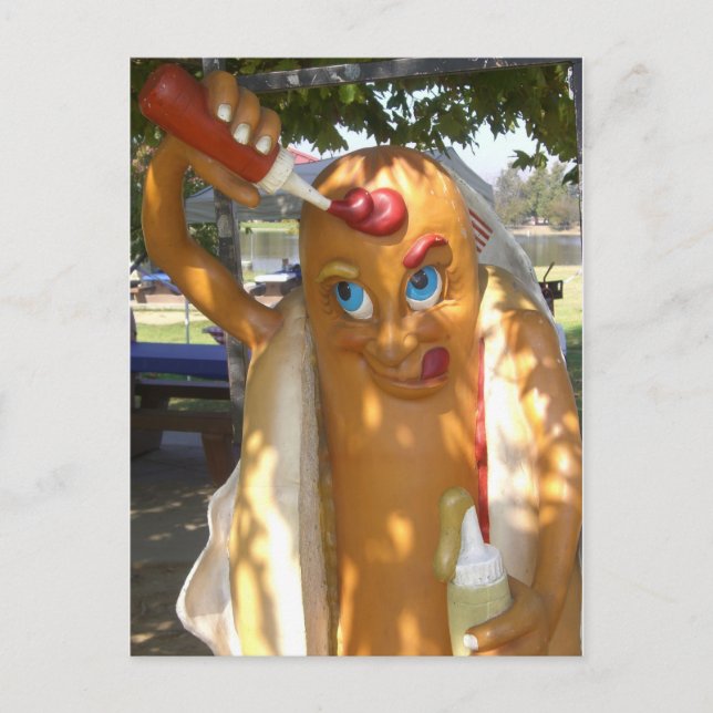 Retro Kitsch Hot Dog Statue Postcard (Front)