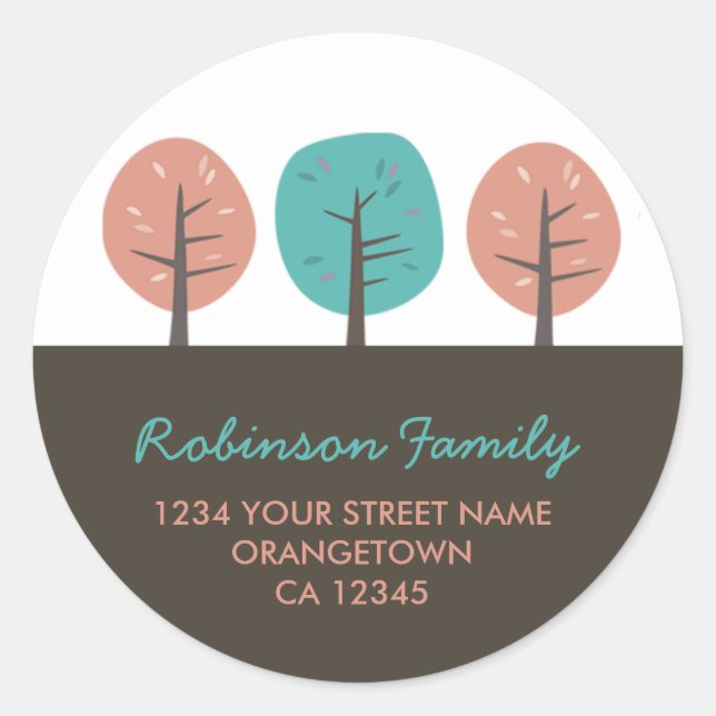 Retro Kitsch Trees Return Address Stickers (Front)