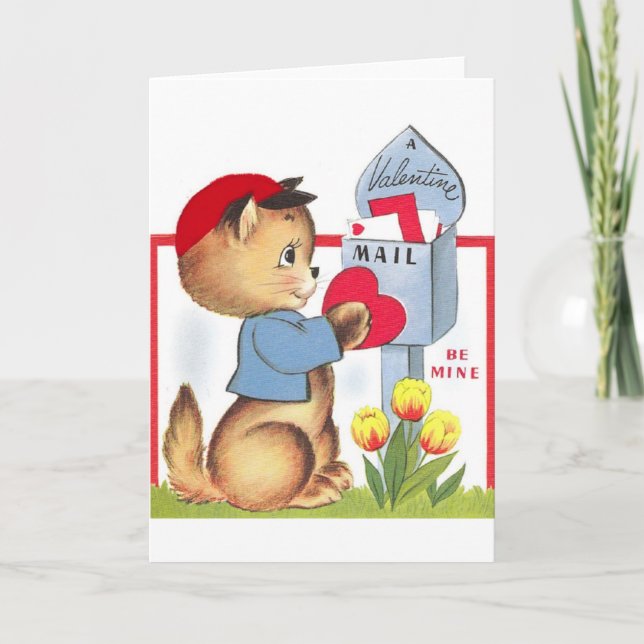 Retro Kitten / Cat Valentine's Day Card (Front)