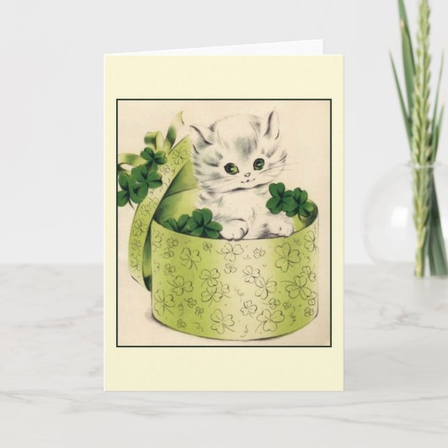 Retro Kitten Saint Patrick's Day Note Card (Front)