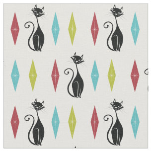 Retro Kitty Cats Cute Vintage Mod 1960's Fabric