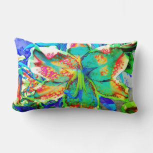 Retro kiwi Lily, abstract colourful lily Lumbar Pillow