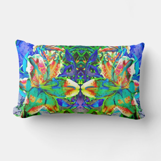 Retro kiwi Lily Mandala Lumbar Pillow (Front)