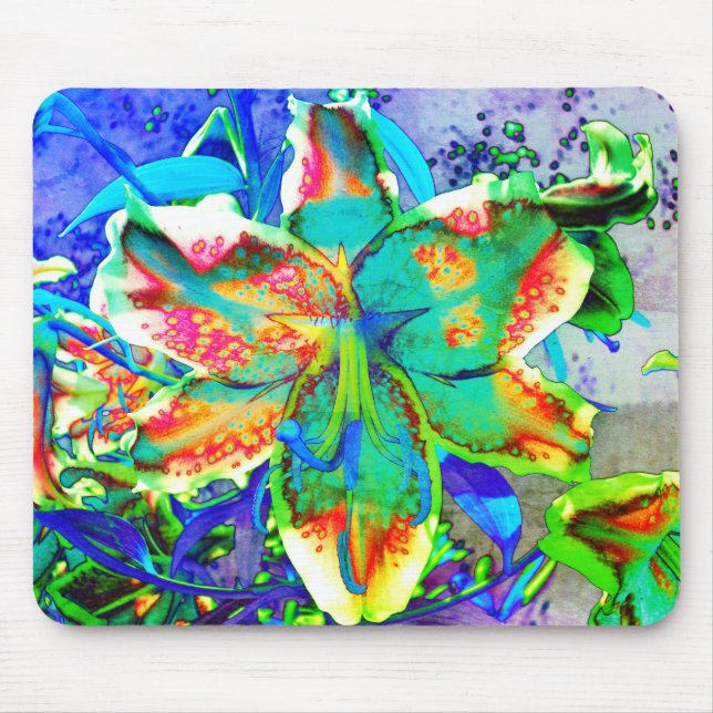 Retro kiwi lime tropical lily mouse pad (Front)