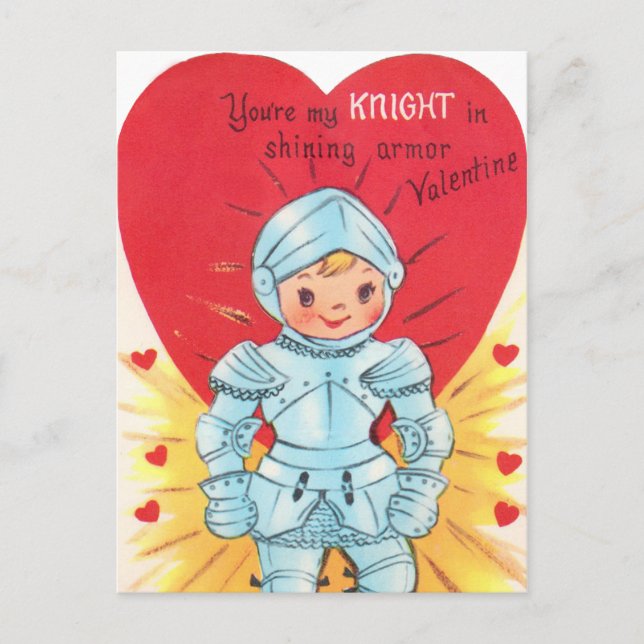 Retro Knight Valentine Holiday Postcard (Front)