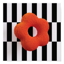 Retro knit flower 3D art print orange, black&white