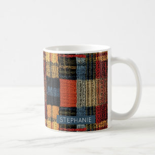 Retro Knit Patchwork - Cozy Autumn Boho Vintage Coffee Mug
