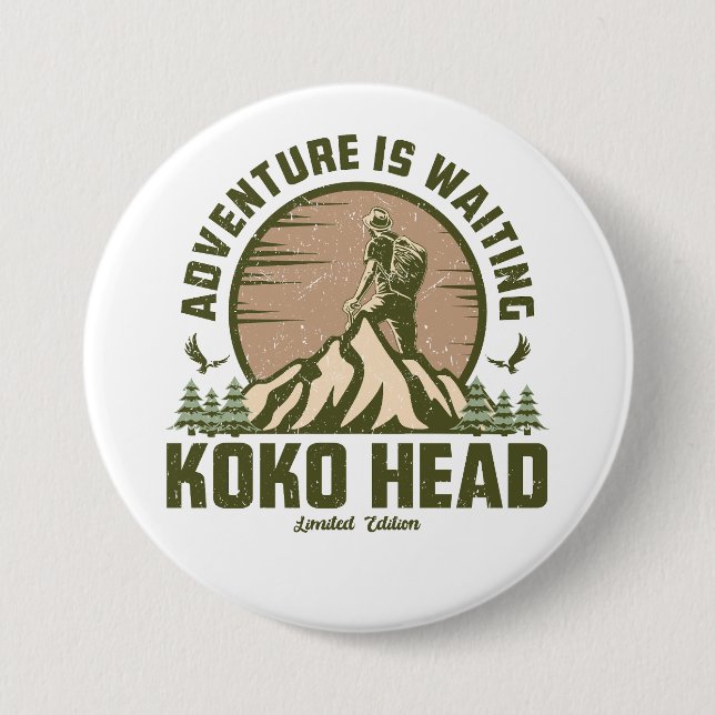 Retro Koko Head Hike  3 Inch Round Button (Front)