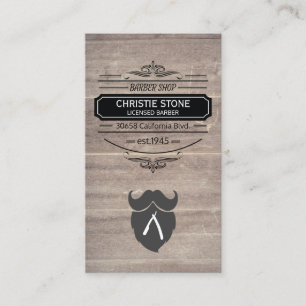 Retro Label Barber Blade and Beard Wood Panel Business Card