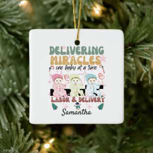 Retro labour and delivery nurse Christmas Ceramic Ornament
