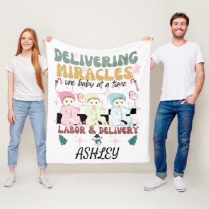 Retro labour and delivery nurse Christmas  Fleece Blanket