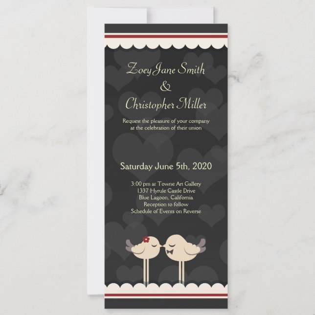 Retro Lacey Love Birds Wedding Invitation (Front)