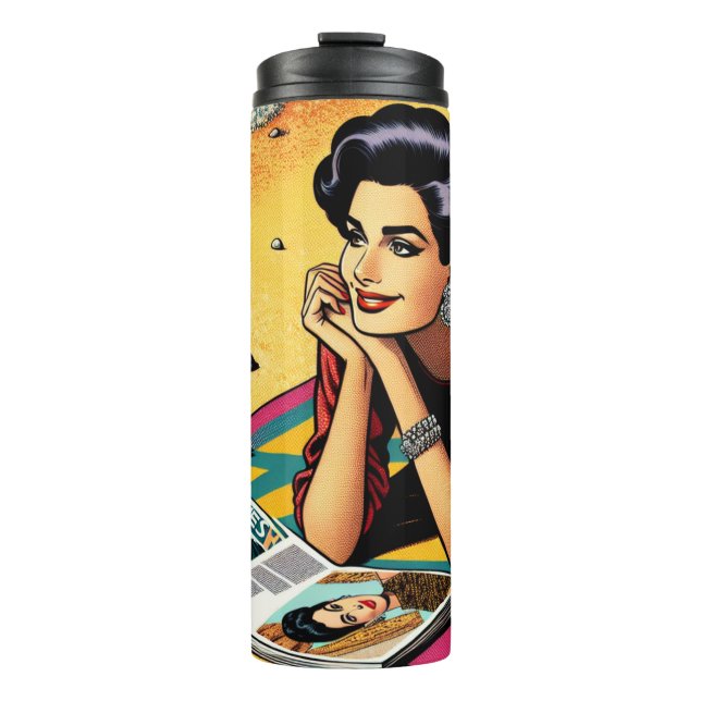Retro Lady at Beach Daydreaming about Fashion Thermal Tumbler (Front)