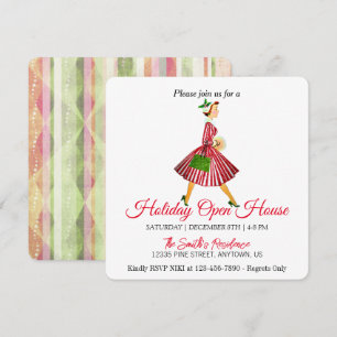Retro lady Christmas tree Holiday Card