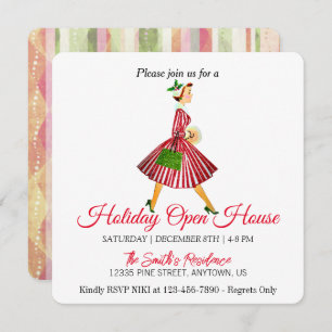 Retro lady  Christmas tree Holiday Card