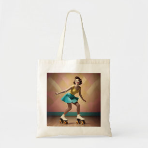 Retro Lady Roller Skating Lets Roll,  Tote Bag