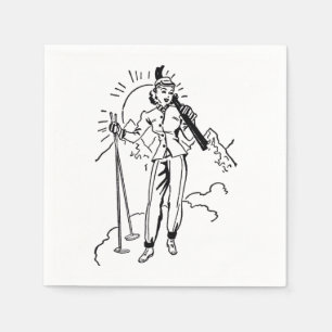 Retro Lady Skier Paper Napkin