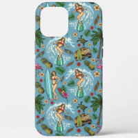 Retro lady surfer pattern