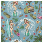 Retro lady surfer pattern fabric