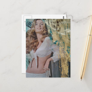 Retro lady with pearls Mixed media collage Postcard