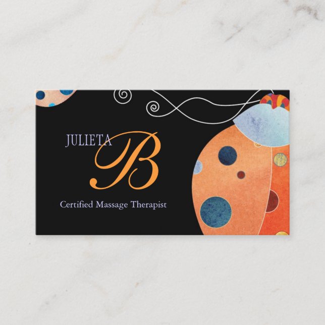 Retro Ladybug Unique Monogram Business Card (Front)