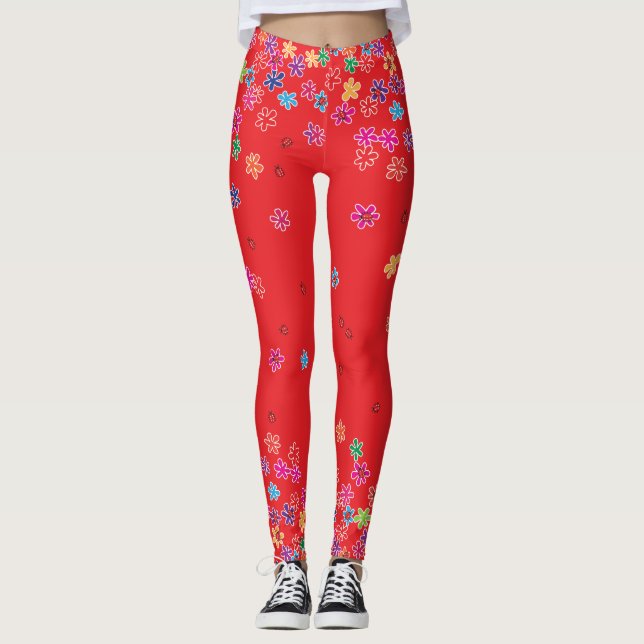 Retro Ladybugs and Flowers Leggings (Front)