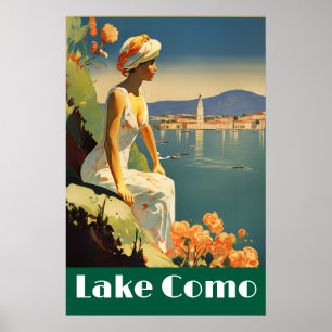 Retro Lake Como Italy Travel Romantic Lakeside Poster