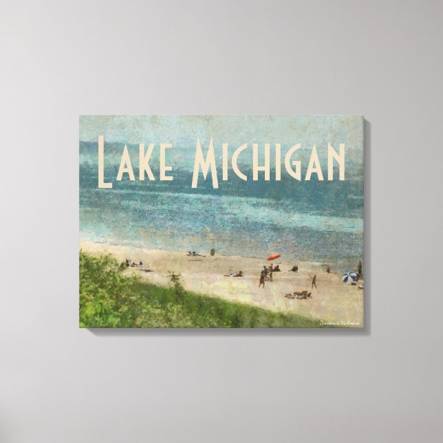 Retro Lake Michigan Beach Premium Wrapped Canvas (Front)