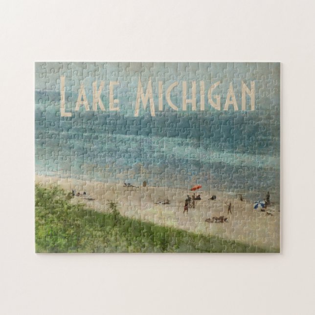 Retro Lake Michigan Shoreline Beach Photo Puzzle (Horizontal)