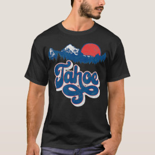 Retro Lake Tahoe Mountains Distressed Ski Graphic  T-Shirt