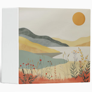 Retro Lakeside Sunset Terracotta Sage Landscape Binder