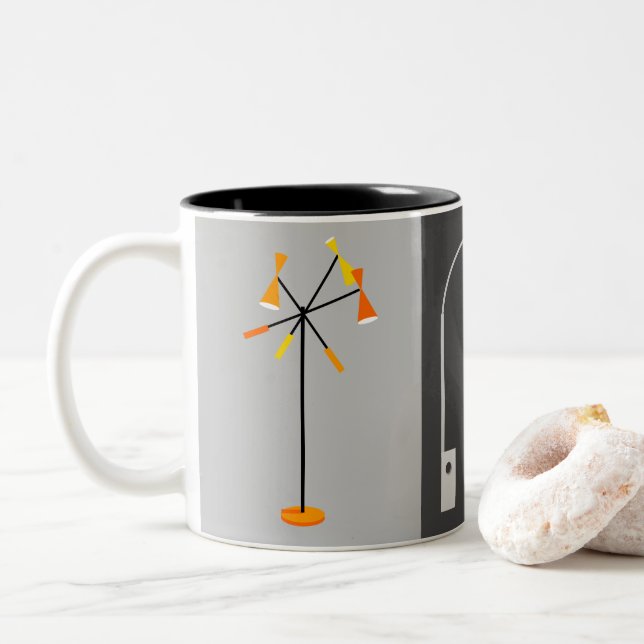 Retro Lamps Two-Tone Coffee Mug (With Donut)