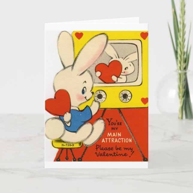 Rétro lapin observant la carte de Saint-Valentin (Devant)