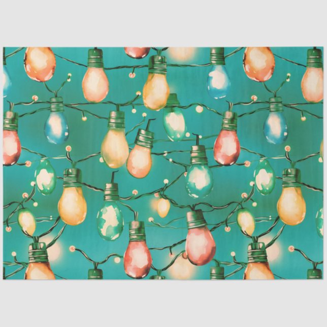 Retro Large Christmas Lights Strings Christmas Tissue Paper (Front)